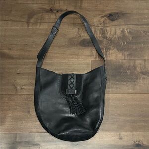 Lucky Brand Black Leather Shoulder Bag with Tassel